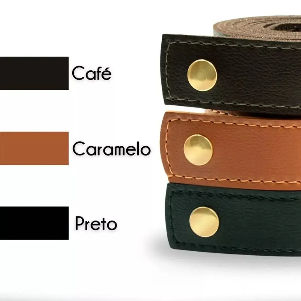 Espelho Redondo Adnet Couro Com Alça + Suporte 60cm