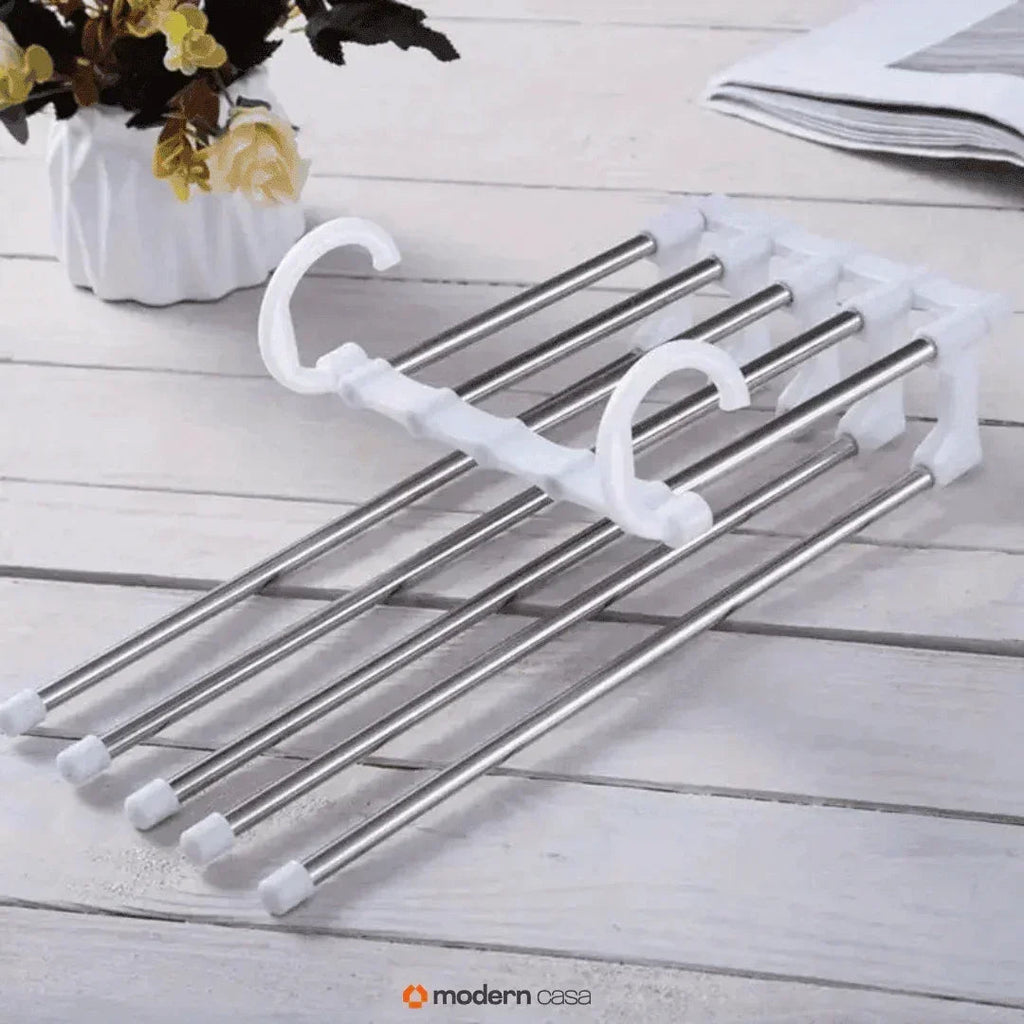 Cabide Organizador Inox para Calças - Retrátil 5 em 1 - Modern Casa