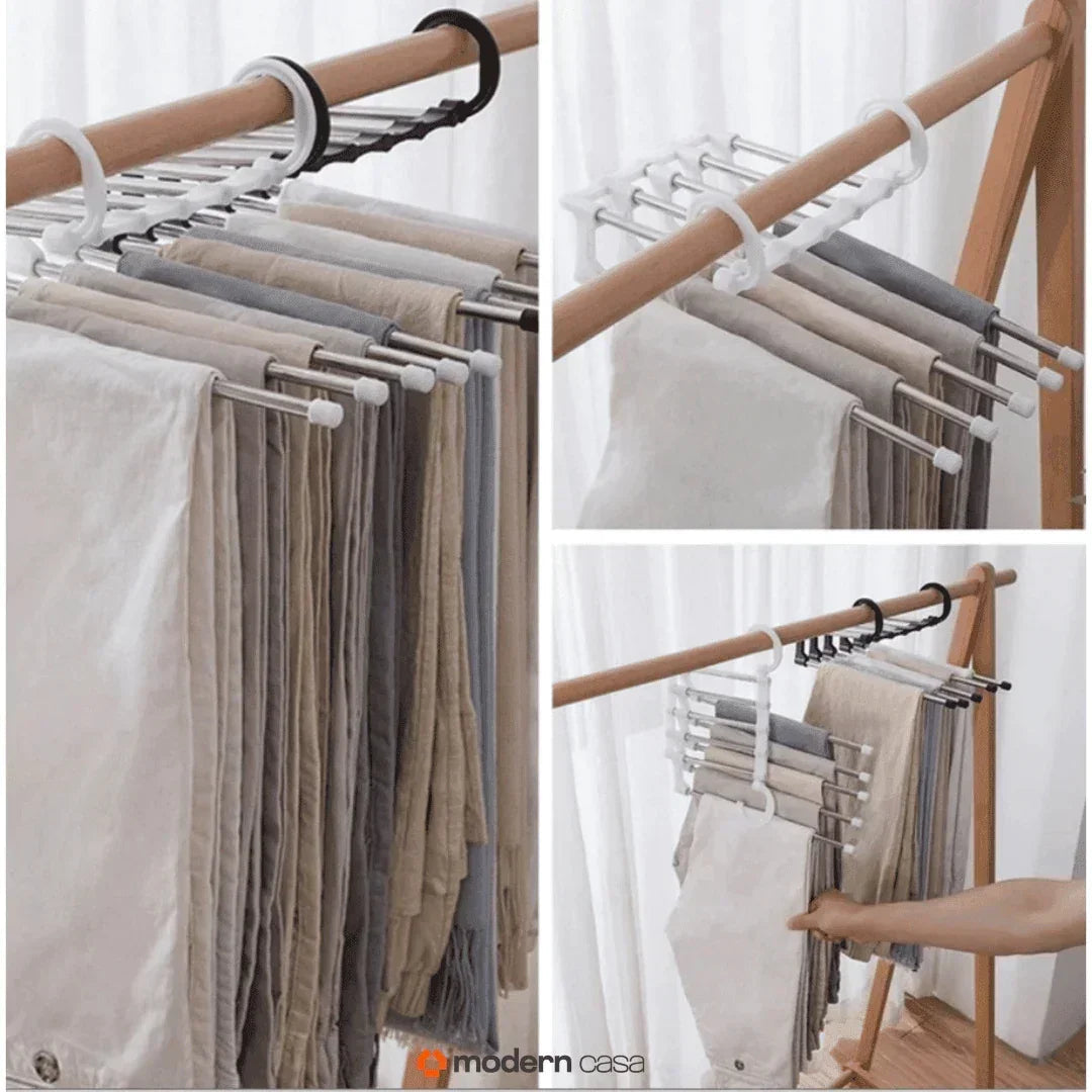 Cabide Organizador Inox para Calças - Retrátil 5 em 1 - Modern Casa