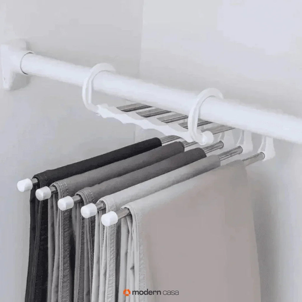 Cabide Organizador Inox para Calças - Retrátil 5 em 1 - Modern Casa