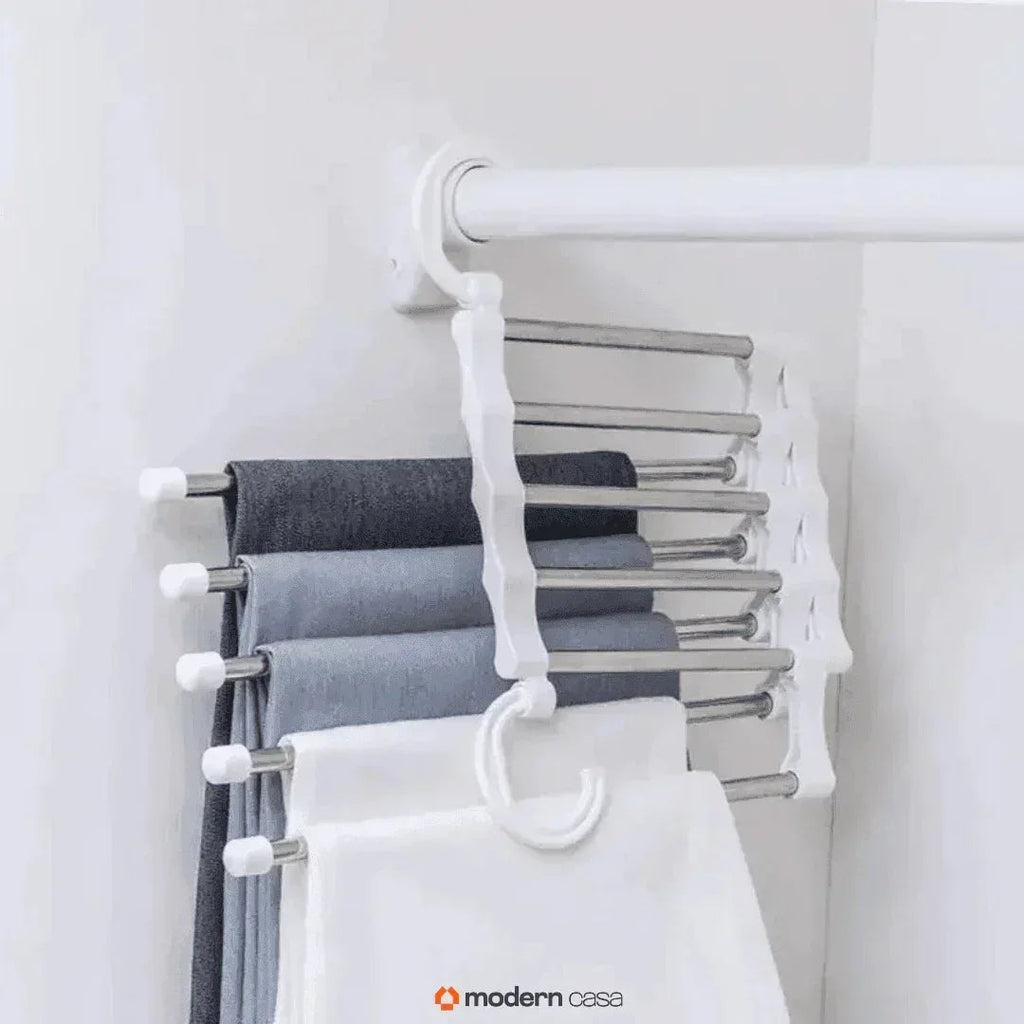 Cabide Organizador Inox para Calças - Retrátil 5 em 1 - Modern Casa