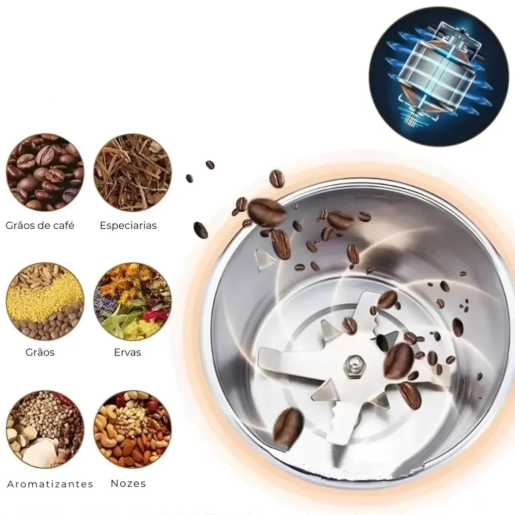 Moedor de Café Elétrico Multifuncional em Aço Inox