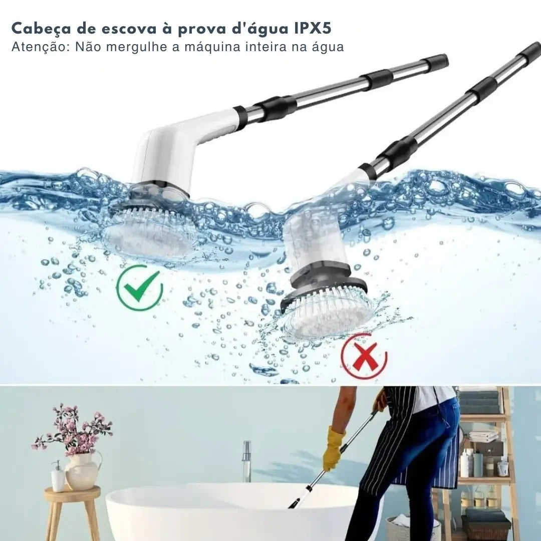 Escova Elétrica de Limpeza 9 em 1 Recarregável USB-C com Cabo Extensor
