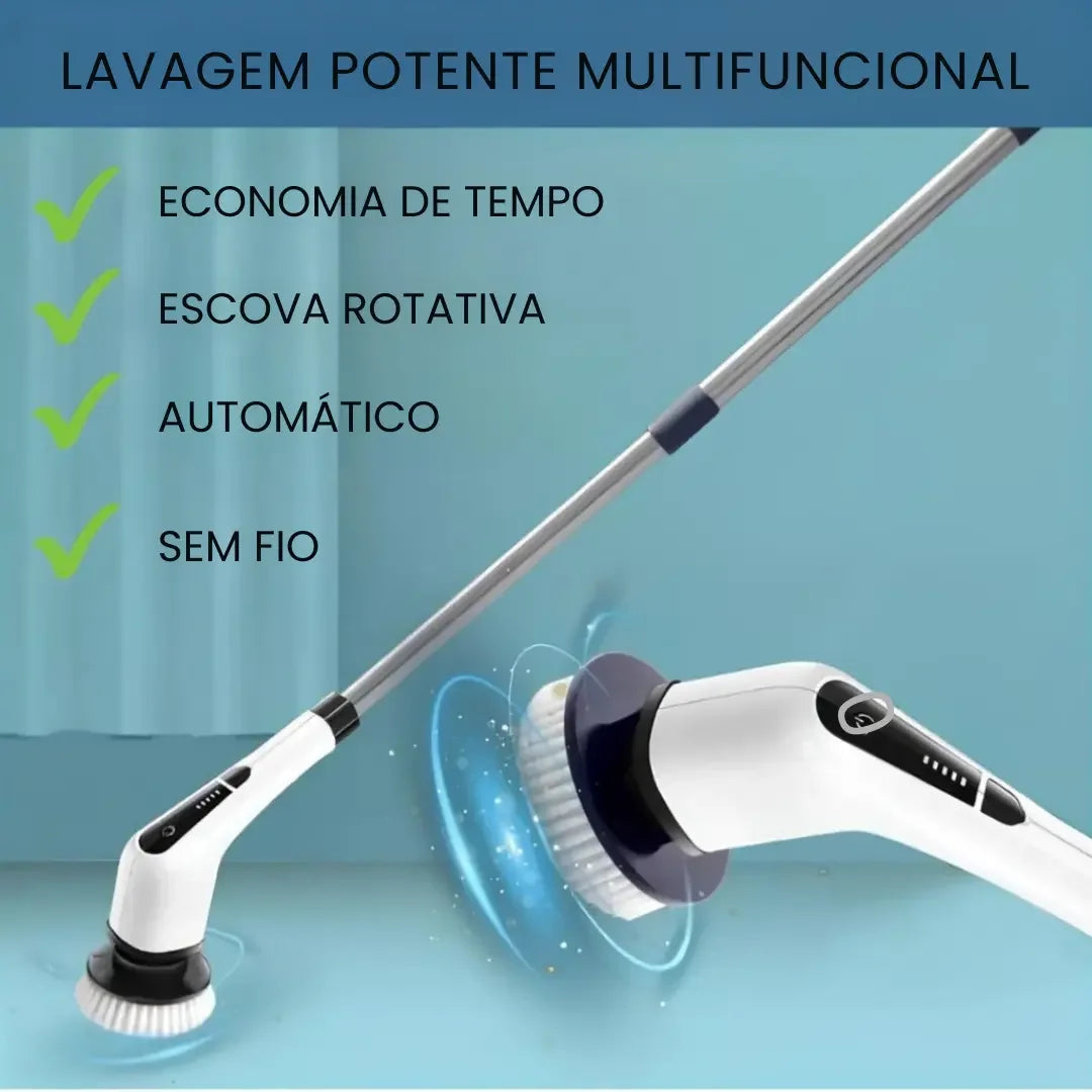Escova Elétrica de Limpeza 9 em 1 Recarregável USB-C com Cabo Extensor