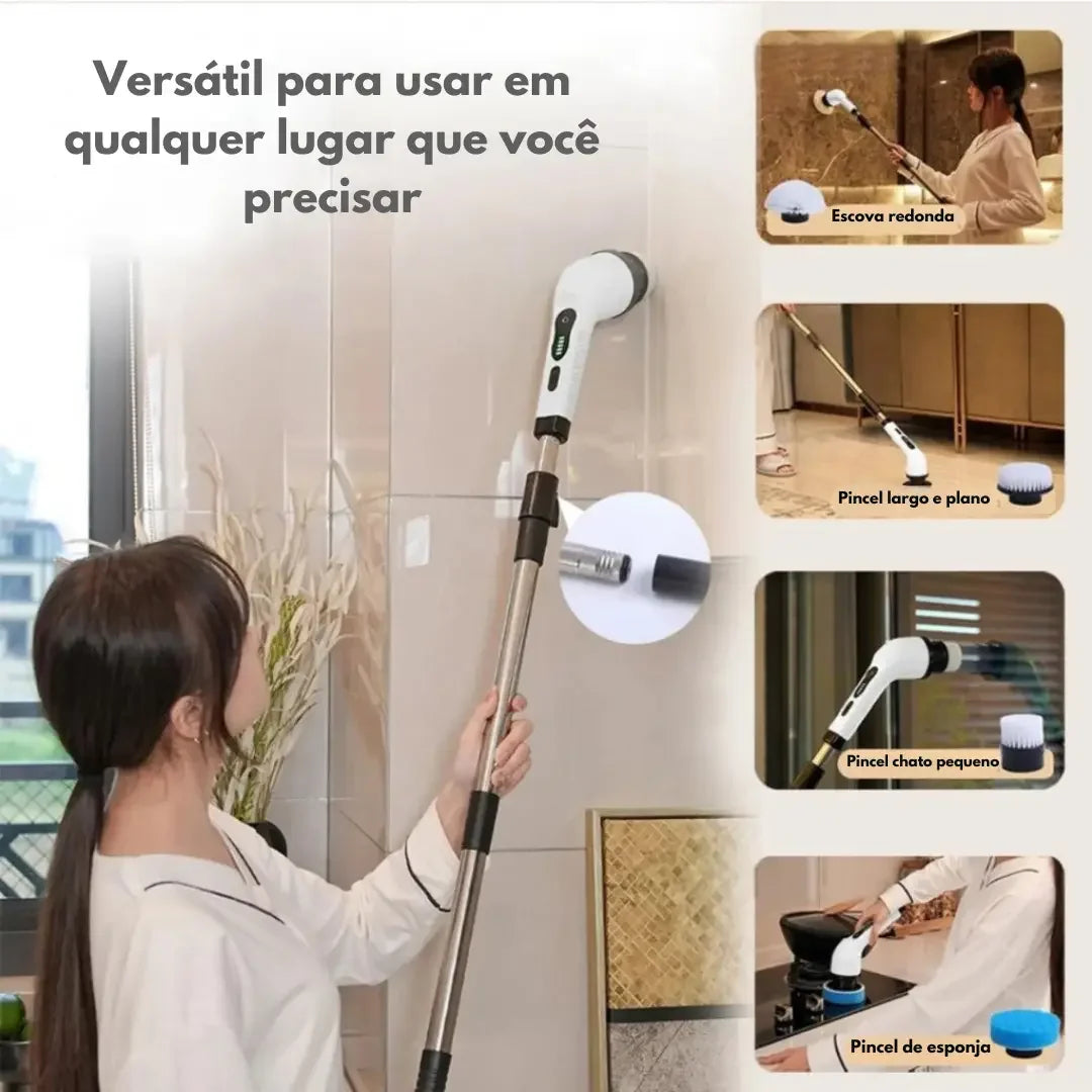Escova Elétrica de Limpeza 9 em 1 Recarregável USB-C com Cabo Extensor