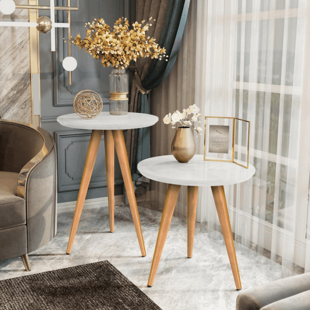 Mesa de Apoio Lateral Redonda Pé Palito Retrô - Modern Casa