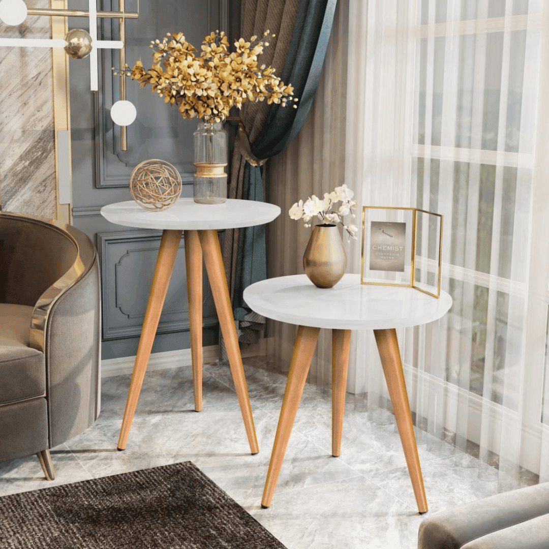 Mesa de Apoio Lateral Redonda Pé Palito Retrô - Modern Casa