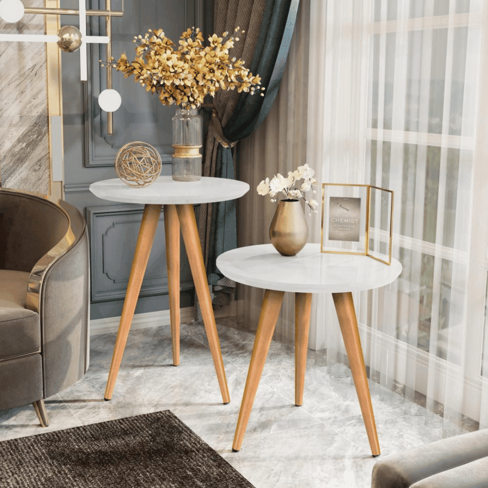 Mesa de Apoio Lateral Redonda Pé Palito Retrô - Modern Casa