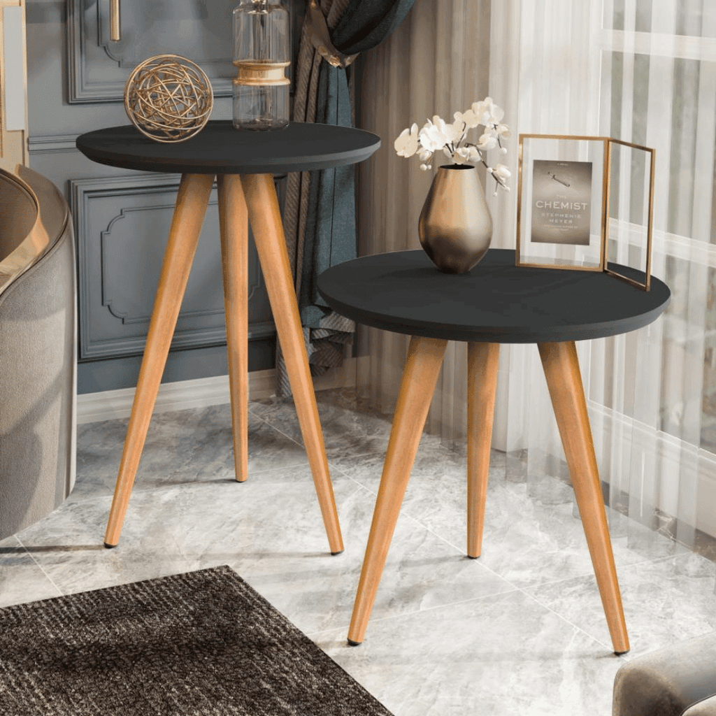 Mesa de Apoio Lateral Redonda Pé Palito Retrô - Modern Casa