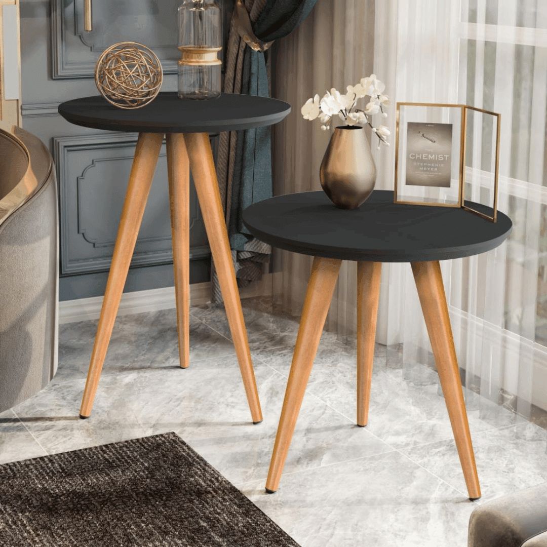 Mesa de Apoio Lateral Redonda Pé Palito Retrô - Modern Casa