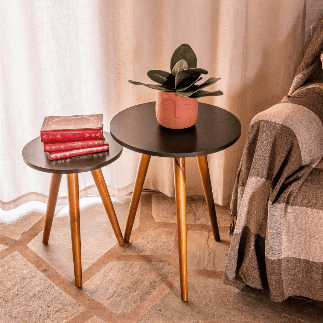 Mesa de Apoio Lateral Redonda Pé Palito Retrô - Modern Casa