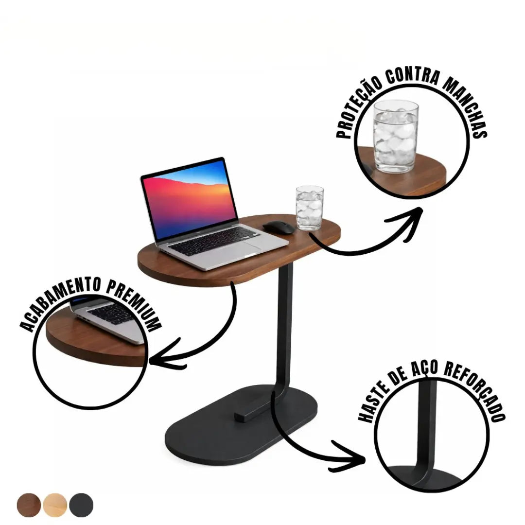 Mesa lateral marrom compacta para quarto e escritório