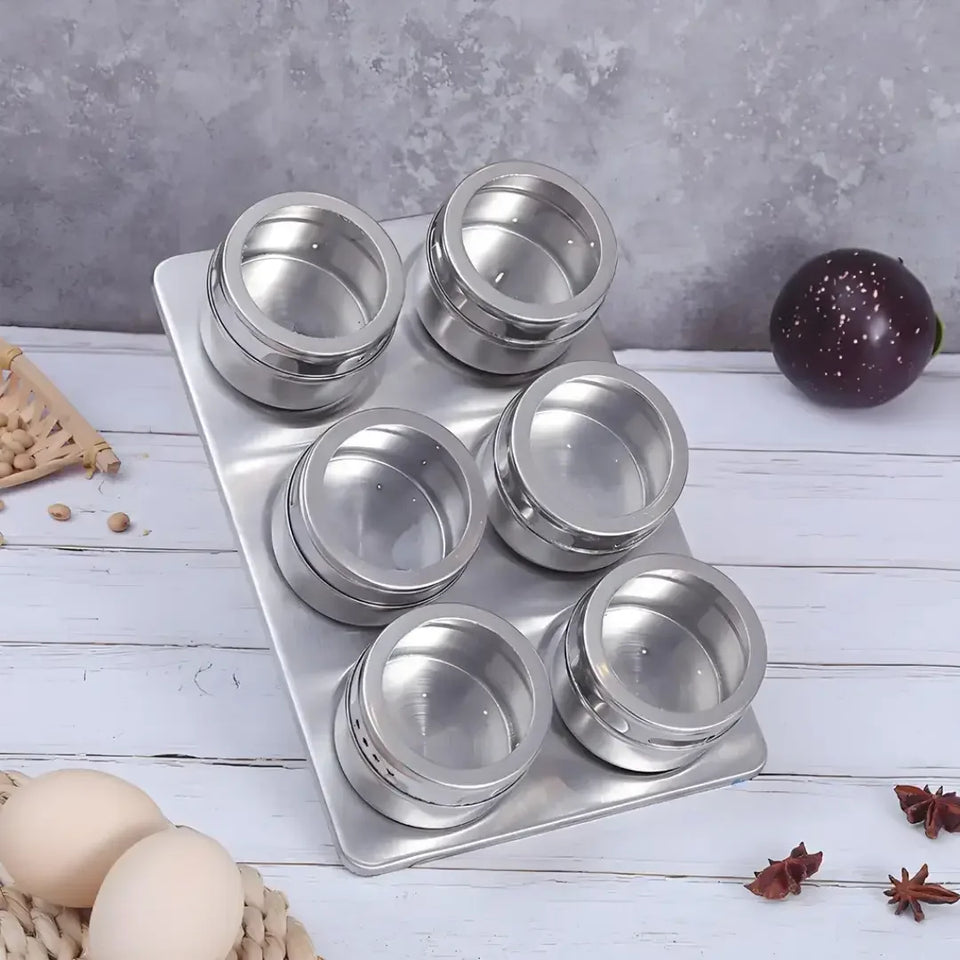 Porta Temperos Magnético com 6 Potes Inox - Modern Casa