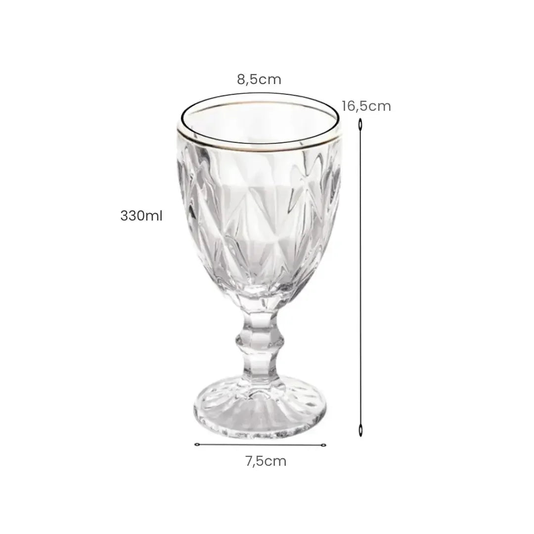 Taças de Vidro com Borda Dourada Diamond Jogo de 6
